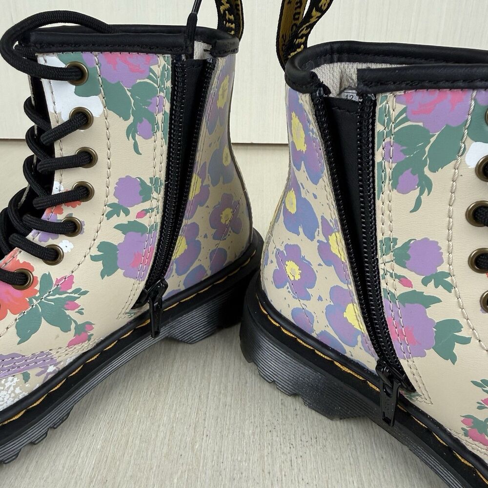 Dr. Martens Boots Girls Size 13 Floral Mash Up Leather Shoes 1460 Combat - Picture 11 of 14